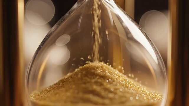 Hourglass Time Lapse - Golden Sand Flowing Through the Glass.