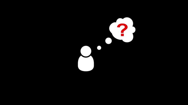 Black Silhouette of a Person with a Red Question Mark in a Thought Bubble on a White Background Symbolizing Inquiry or a Problem.4k video