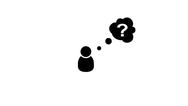 White Silhouette of a Person with a Thought Bubble Containing a Question Mark on a Black Background Symbolizing Confusion or Inquiry.4k video