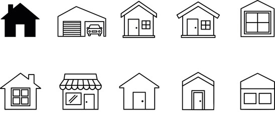 Home and House Icon Set Real Estate Property Building Outline Vector Collection