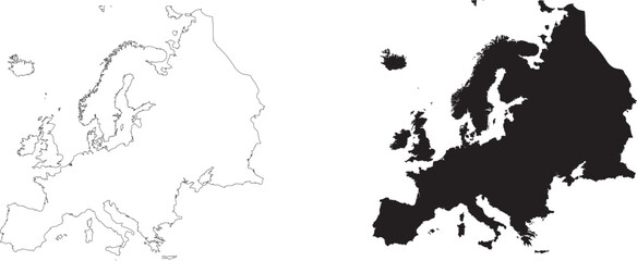 Obraz premium Europe Simple General Map Outline and Silhouette Bundle Cartography Vector
