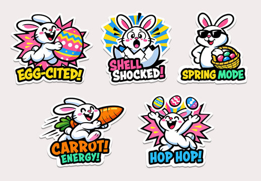 Cartoon Easter Rabbit Sticker Collection Layout