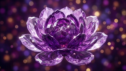 Amethyst Crystal Peony on a Sparkling Purple Bokeh Background: Royal Purple Gem-Textured Floral Wallpaper