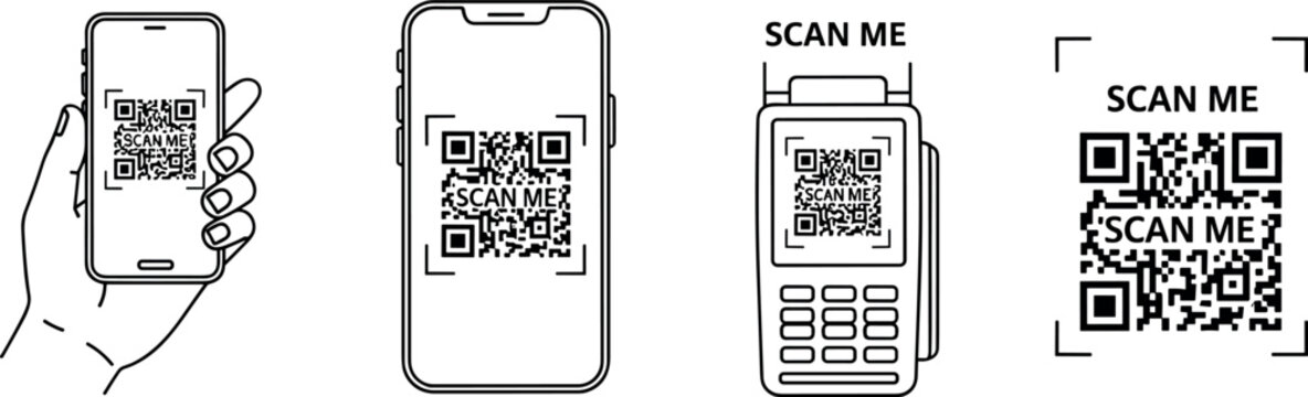 QR Code Scan Icon Set Smartphone Payment Terminal and Barcode Vector Collection