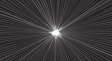 Fototapeta premium abstract white light explosion with dynamic radial lines on a dark background illustrating speed motion and energetic burst.