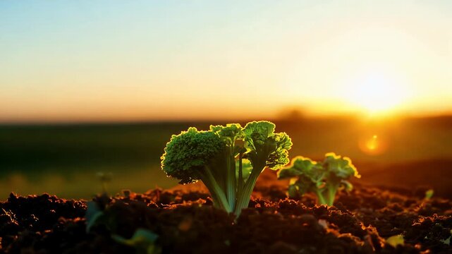 This time compressed horticultural symphony follows broccoli from minute sprout to emerald crown beneath shifting pastel sky showcasing sunrise through sunset breathtaking K rewritten headline