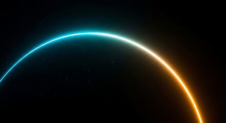 Obraz premium dynamic glowing neon arc illuminates dark starry space transitioning from cool blue to vibrant orange symbolizing technology and connection.