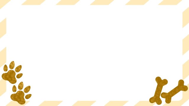 Diagonal line frame with pet paw print and bone. Paw print and bone border frame. Diagonal frame with pet footprint and dog bone decoration