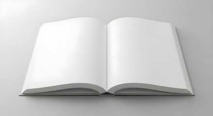 Fototapeta premium Open blank book on gray background, empty pages, reading concept, literature, education