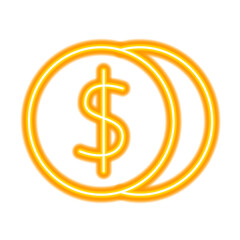 Obraz premium Glowing neon yellow Dollar coins illustration with vibrant, futuristic design. Perfect for finance, digital currency, and tech-inspired projects