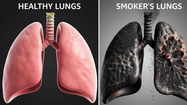 Comparison of healthy lungs versus smokers lungs illustration