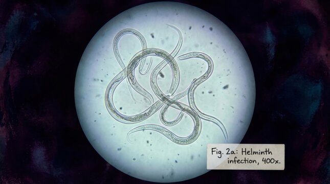 Microscopic view of parasitic nematodes causing helminth infection