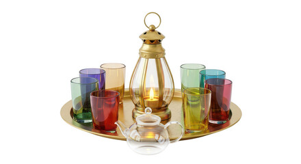 Colorful cocktail glasses set with shaker isolated on transparent background