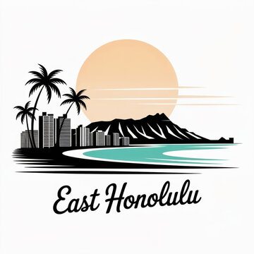 East Honolulu Hawaii Skyline Silhouette &mdash; A Coastal Community Beneath Diamond Head Vector Illustration