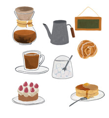 手書き風のコーヒーとスイーツのセット