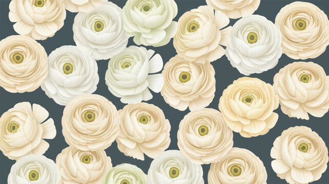 Beautiful pale buttercup ranunculus flowers create an elegant floral pattern textile design background seamlessly repeating.