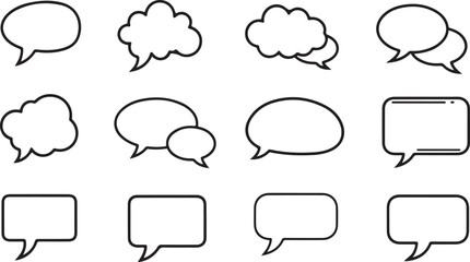 Fototapeta premium A collection of various speech bubble and thought bubble shapes in a line art style isolated on transparent background