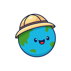 Cute Earth Planet Wearing Safari Explorer Hat