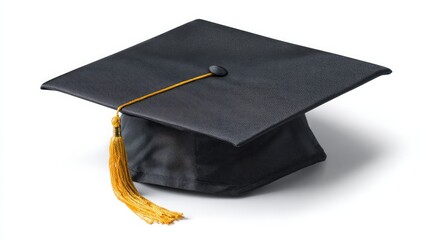 Graduation cap sits alone on a white background.