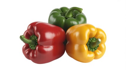 Three colorful bell peppers on white background
