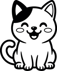 Fototapeta premium Line art kawaii kitten sitting front view smiling with paw details black outline simple vector cute character isolated white background