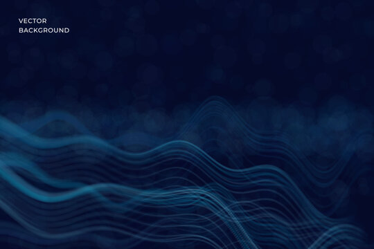 Modern abstract background with flowing digital waves and dotted surfaces forming a dynamic technological scene. Vector. Soft glow, depth effect and clean composition for business, science, artificial