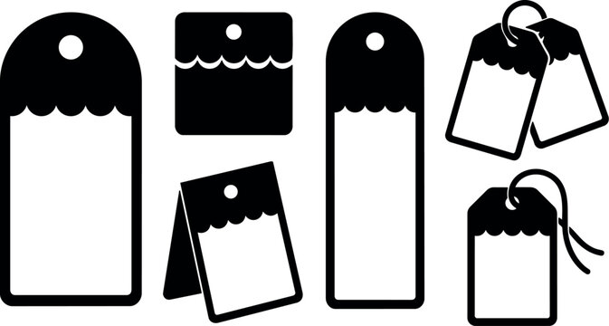 Minimalist vector tag icon set with scalloped top price labels various shapes hanging and folded flat sale tag collection simple