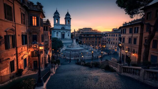 Stunning Sunrise at Spanish Steps, Rome, Italy: A Beautiful Architectural View