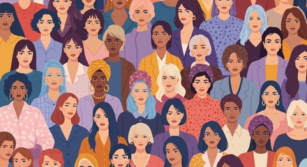 Empowering Global Sisterhood: Diverse Women United in Strength, Community, and Equality &ndash; A Vibrant Illustration