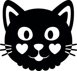 Fototapeta premium Flat design close up black cat face with heart cheeks looking at viewer symmetrical whiskers playful expression cute vector art