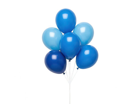 Bundle of shiny blue balloons floating isolated on white background