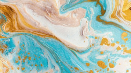 Fototapeta premium Swirls of blue, pink, and gold colors mix together in a vibrant design