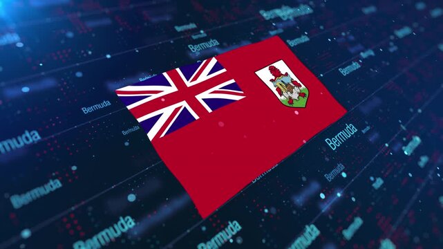 Bermuda Flag Waving on Abstract Digital Background with Glowing Elements