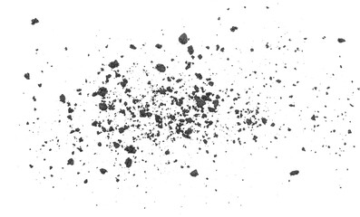 Fototapeta premium Fresh pieces of asphalt scattered, isolated on white background, top view, design element, clipping