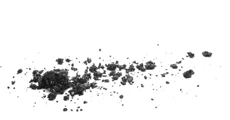 fresh pieces of asphalt isolated on white background, side view, design element