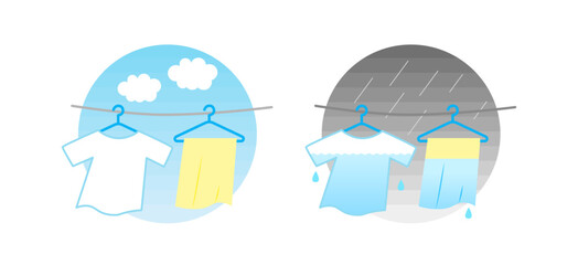 Illustration of laundry and wet laundry hanging outside