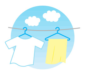 Illustration of laundry hanging outside to dry
