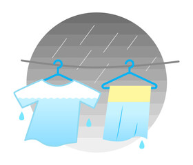 Illustration of wet laundry hanging outside to dry