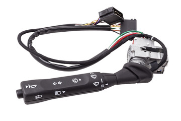 Fototapeta premium Multipurpose steering column switch for trucks and buses featuring integrated controls for turn signals, windshield wipers, headlights, and horn