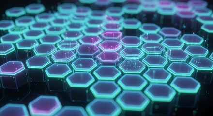 Obraz premium Abstract futuristic hexagonal pattern in neon colors for technology concepts