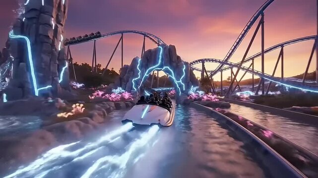 Thrilling Rollercoaster Ride at Sunset Amusement Park.