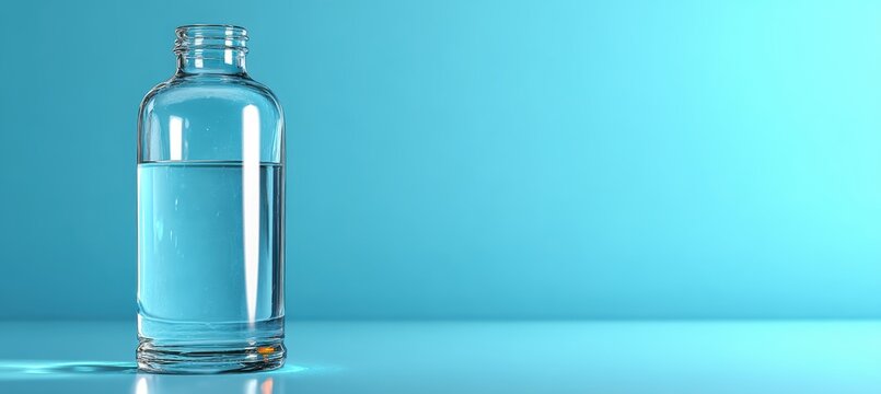 tall glass bottle half water half air minimalist beverage setup