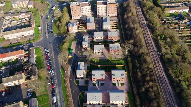 Aerial view of Basildon, UK, showing new residential development and cityscape