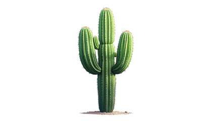 Tall, green cactus with multiple arms, standing on sand, against a black background