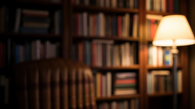 Blurred Dark Academia Library Bookshelf Background for Virtual Meetings and Study
