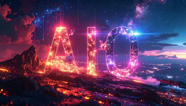 AIO letters illuminated in vibrant futuristic environment representing AI driven digital marketing evolution