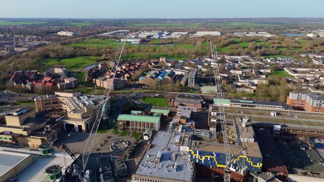 Aerial view of Basildon, United Kingdom showing a shopping mall and the surrounding area