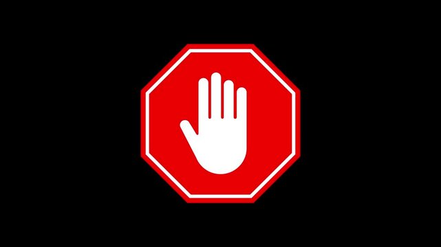 Stop sign. Red octagon with a white raised hand.