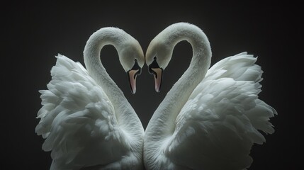 Naklejka premium Two swans creating a heart shape