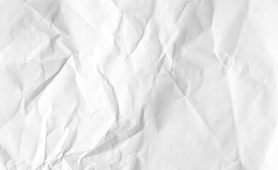 Crumpled white blank sheet as texture or background, long picture of folded paper, top view, PNG